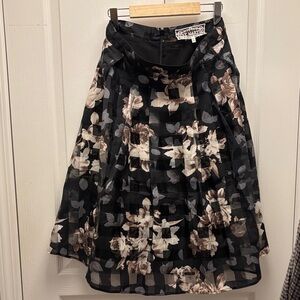 Pink Martini Floral A-Line Skirt with Cream & Taupe Blooms